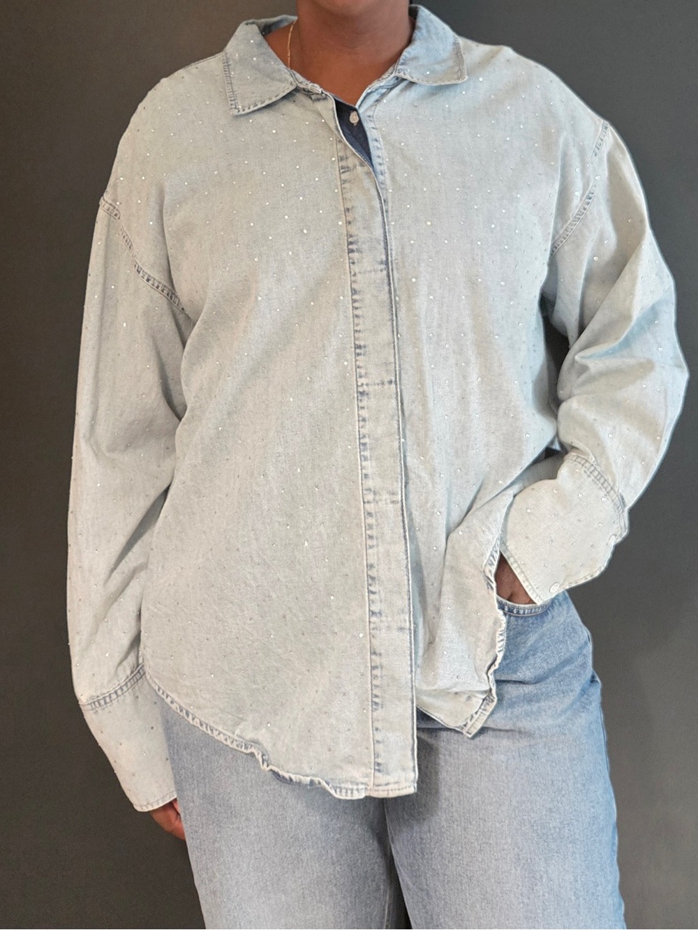 good american | denim diamond shirt | 2XL | button down | rhinestone - Picture 3 of 8